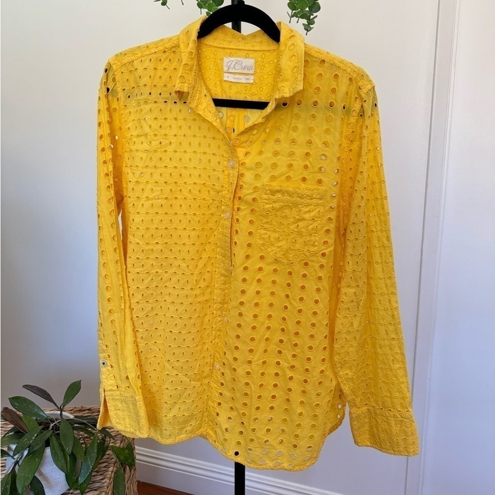 J.Crew eyelet, yellow button up cotton blouse